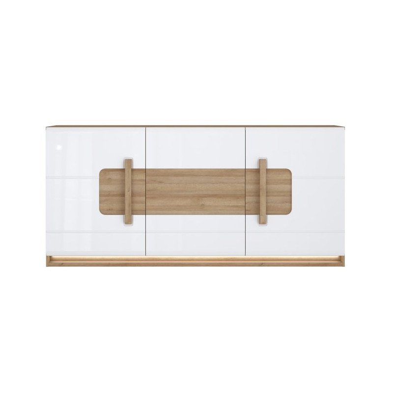 Komoda 190 cm z oświetleniem Attention ATNK231B dąb riviera/biały połysk