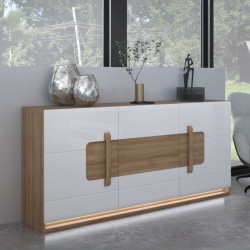 Komoda 190 cm z oświetleniem Attention ATNK231B dąb riviera/biały połysk