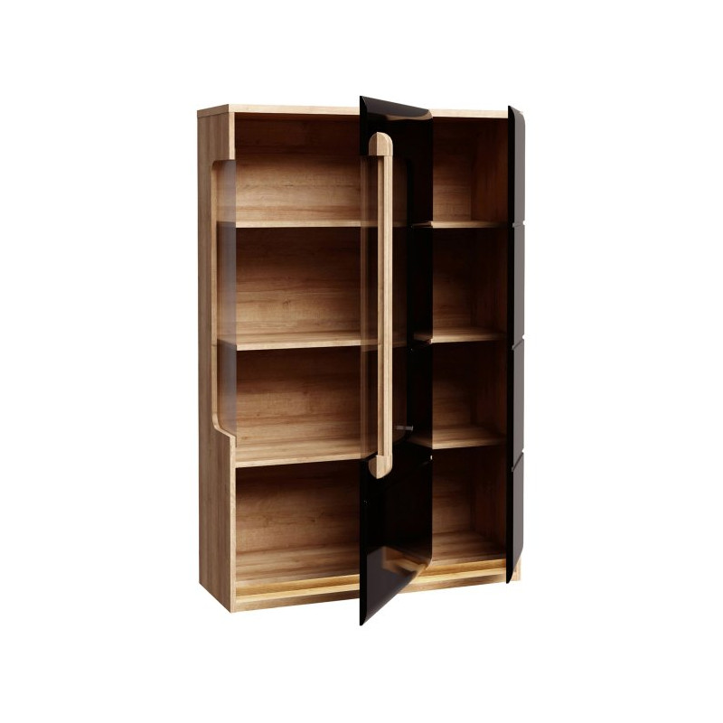 Witryna z oświetleniem 90 cm Attention ATNV511RB dąb riviera/czarny połysk