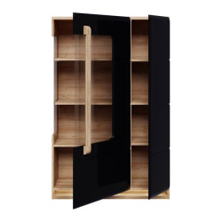 Witryna z oświetleniem 90 cm Attention ATNV511RB dąb riviera/czarny połysk