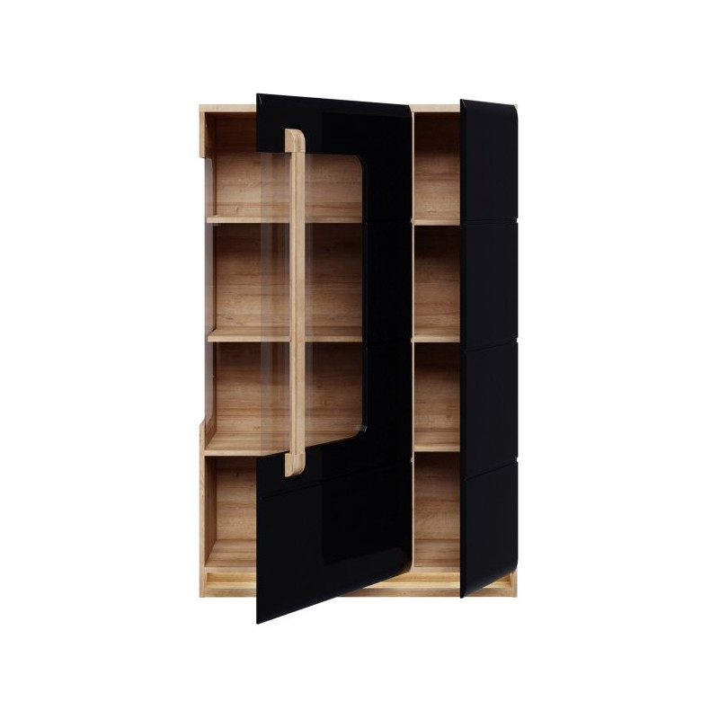 Witryna z oświetleniem 90 cm Attention ATNV511RB dąb riviera/czarny połysk