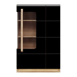 Witryna z oświetleniem 90 cm Attention ATNV511RB dąb riviera/czarny połysk