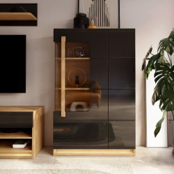 Witryna z oświetleniem 90 cm Attention ATNV511RB dąb riviera/czarny połysk