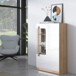 Witryna z oświetleniem 90 cm Attention ATNV511RB dąb riviera/biały połysk