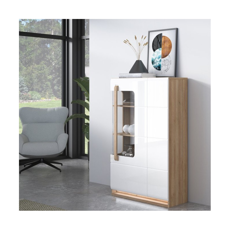 Witryna z oświetleniem 90 cm Attention ATNV511RB dąb riviera/biały połysk