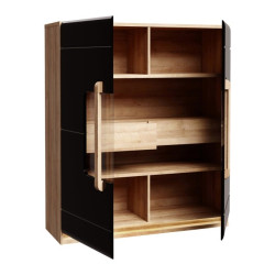 Witryna z oświetleniem 120 cm Attention ATNV521B dąb riviera/czarny połysk