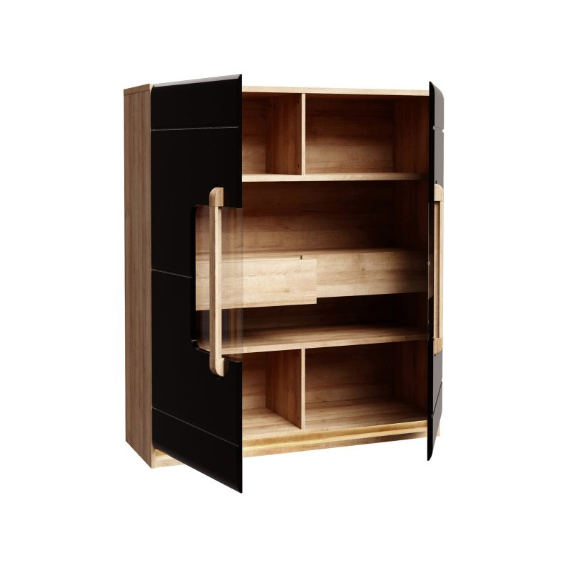 Witryna z oświetleniem 120 cm Attention ATNV521B dąb riviera/czarny połysk