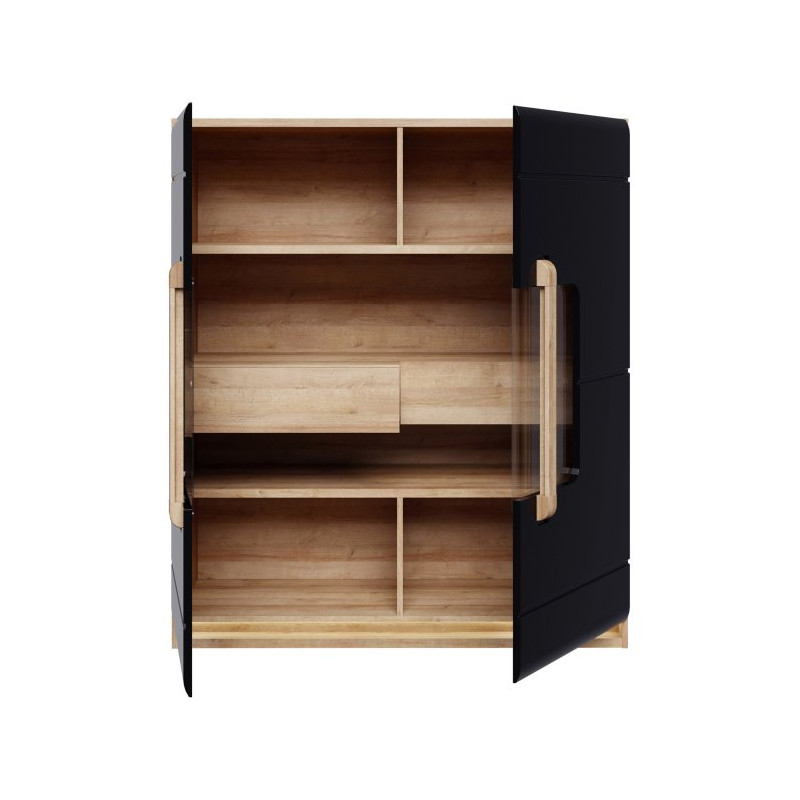 Witryna z oświetleniem 120 cm Attention ATNV521B dąb riviera/czarny połysk