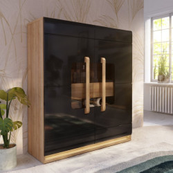 Witryna z oświetleniem 120 cm Attention ATNV521B dąb riviera/czarny połysk