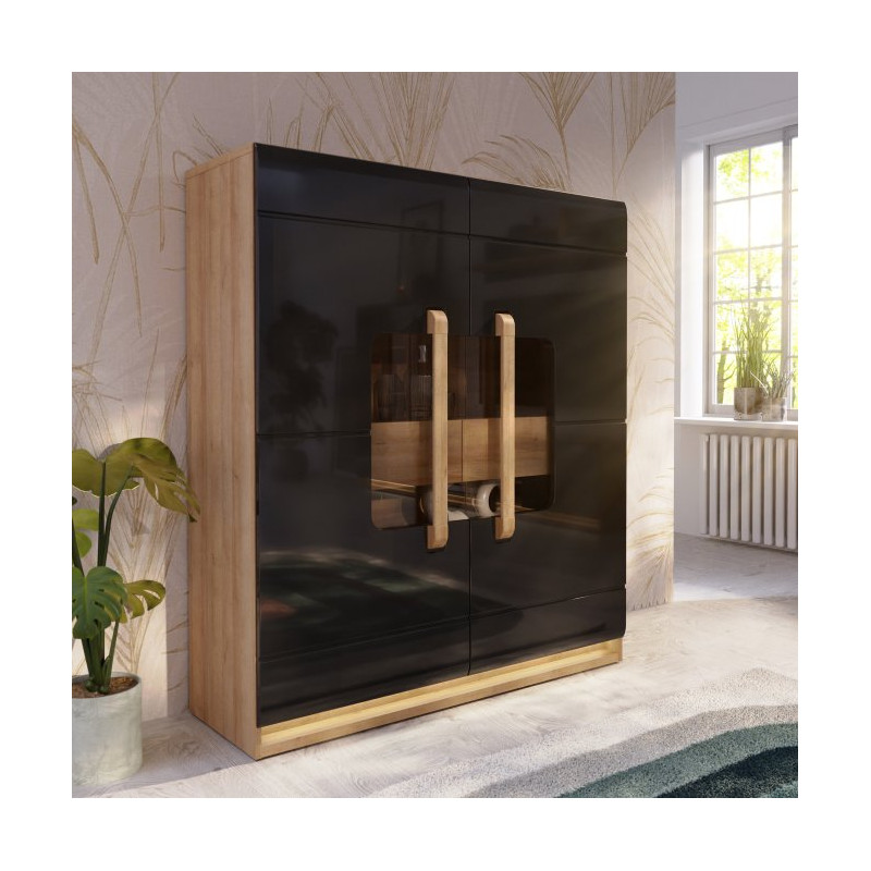 Witryna z oświetleniem 120 cm Attention ATNV521B dąb riviera/czarny połysk