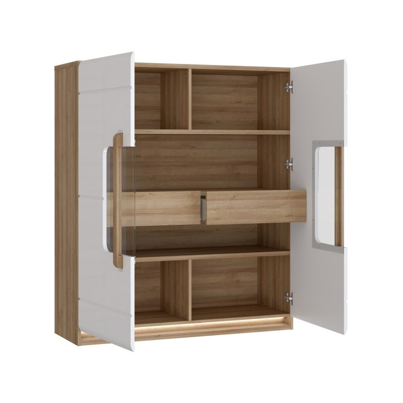 Witryna z oświetleniem 120 cm Attention ATNV521B dąb riviera/biały połysk