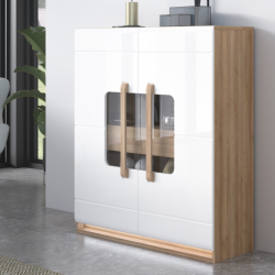 Witryna z oświetleniem 120 cm Attention ATNV521B dąb riviera/biały połysk