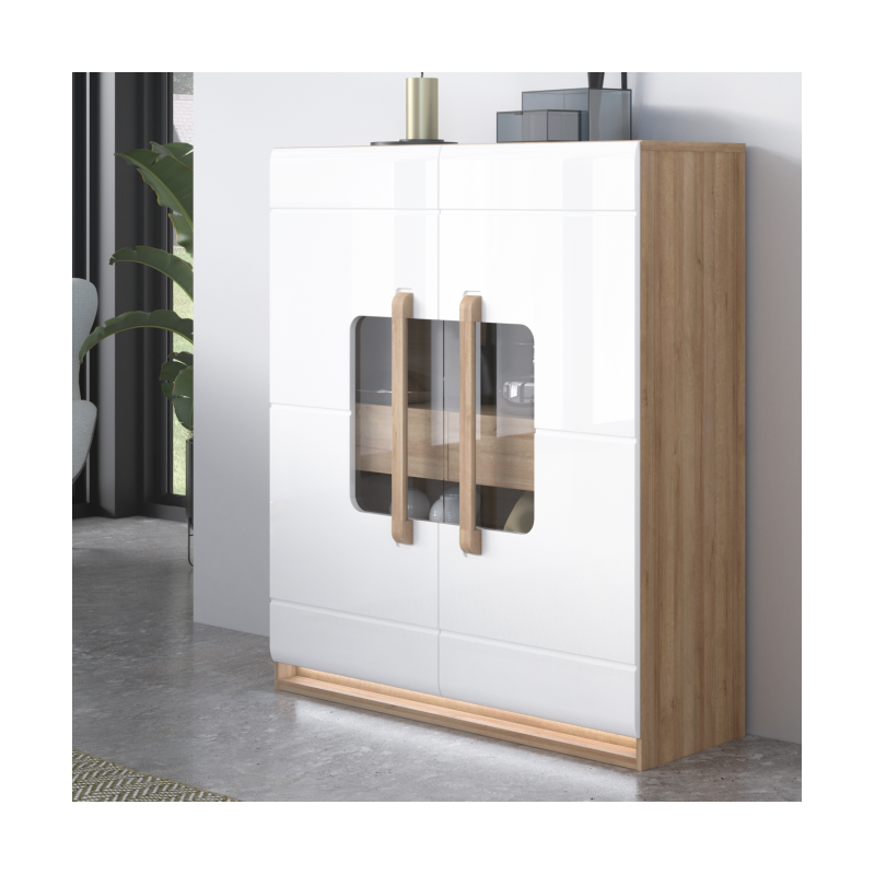 Witryna z oświetleniem 120 cm Attention ATNV521B dąb riviera/biały połysk