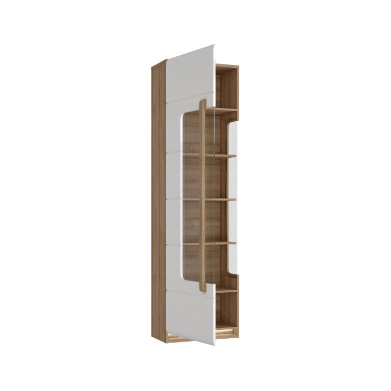 Wąska witryna z oświetleniem 60 cm Attention ATNV711LB dąb riviera/biały połysk