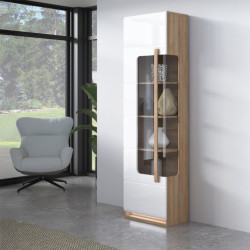 Wąska witryna z oświetleniem 60 cm Attention ATNV711LB dąb riviera/biały połysk