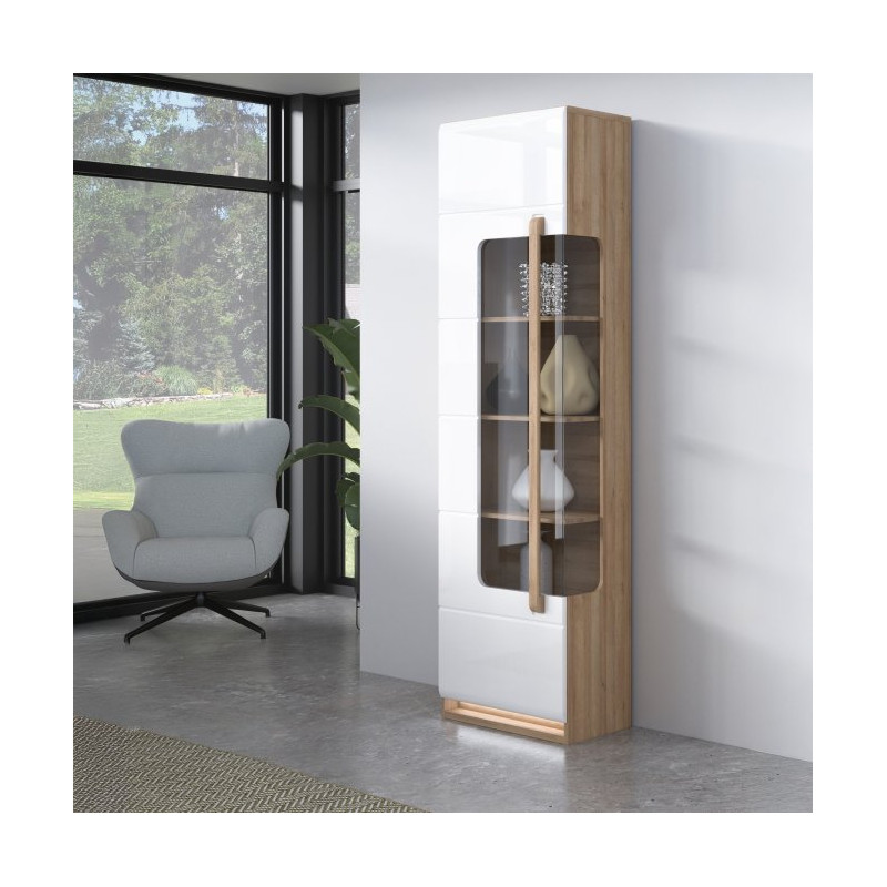 Wąska witryna z oświetleniem 60 cm Attention ATNV711LB dąb riviera/biały połysk