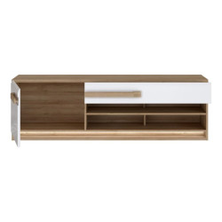 Szafka RTV 160 cm z oświetleniem Attention ATNT122LB dąb riviera/biały połysk