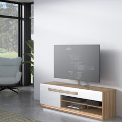 Szafka RTV 160 cm z oświetleniem Attention ATNT122LB dąb riviera/biały połysk