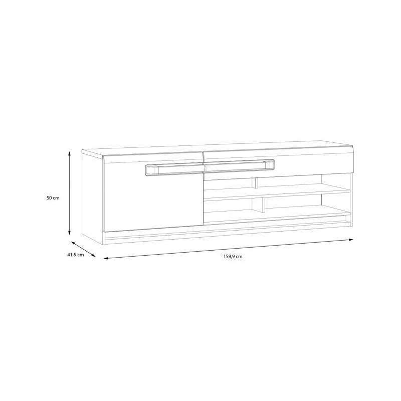 Szafka RTV 160 cm z oświetleniem Attention ATNT122LB dąb riviera/czarny połysk