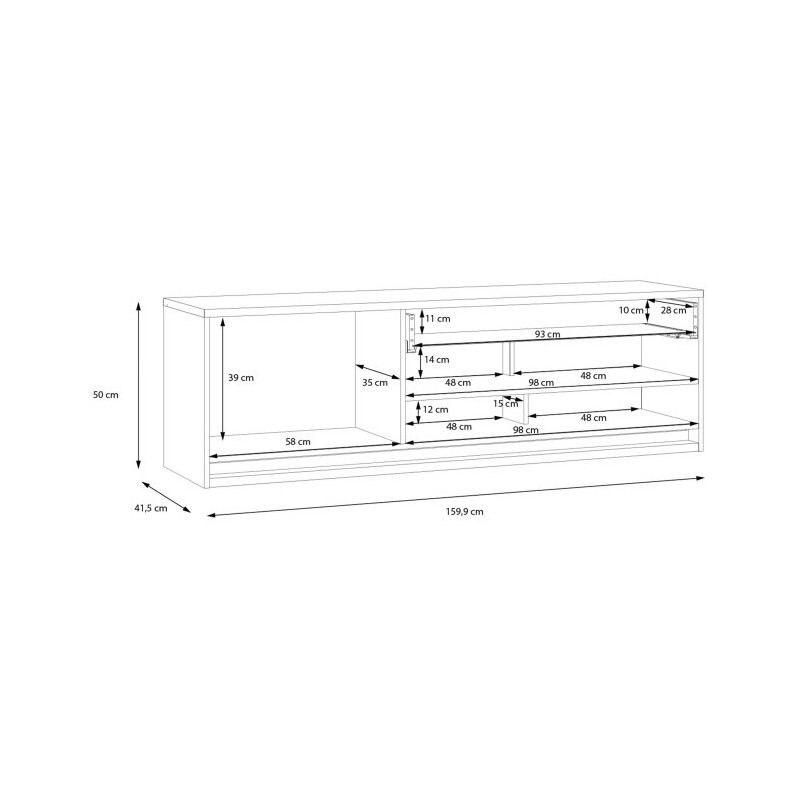 Szafka RTV 160 cm z oświetleniem Attention ATNT122LB dąb riviera/czarny połysk