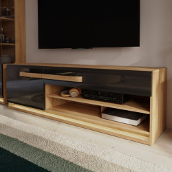 Szafka RTV 160 cm z oświetleniem Attention ATNT122LB dąb riviera/czarny połysk