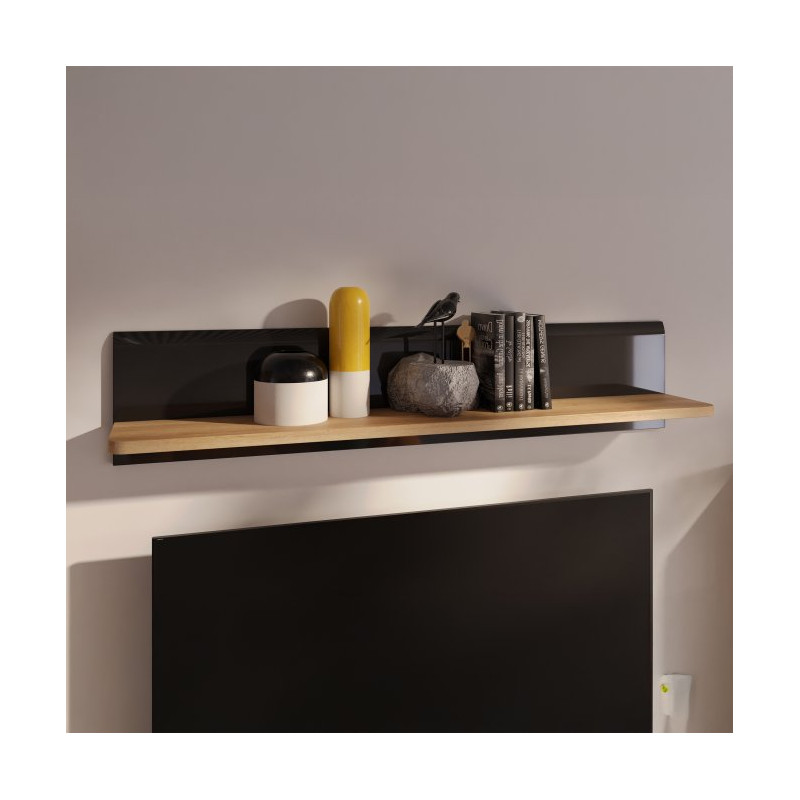 Półka ścienna 140 cm Attention ATNB01 dąb riviera/czarny połysk