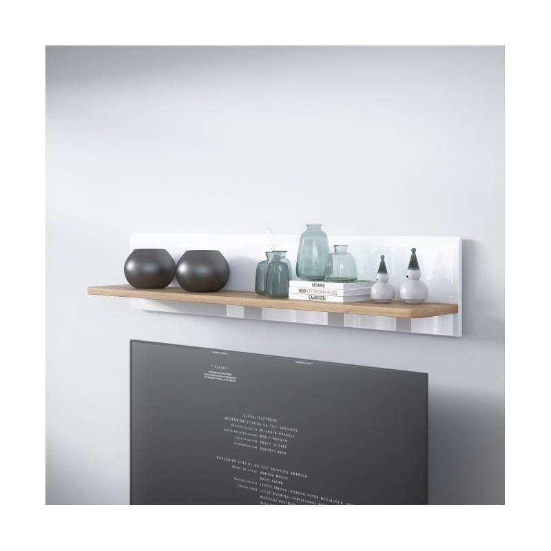 Półka ścienna 140 cm Attention ATNB01 dąb riviera/biały połysk