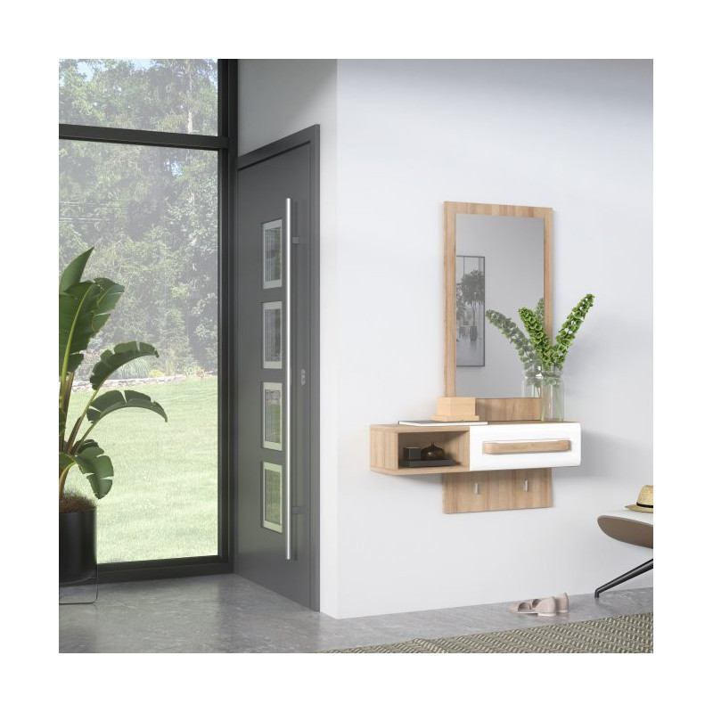 Zestaw do przedpokoju Attention ATND011 dąb riviera/biały połysk