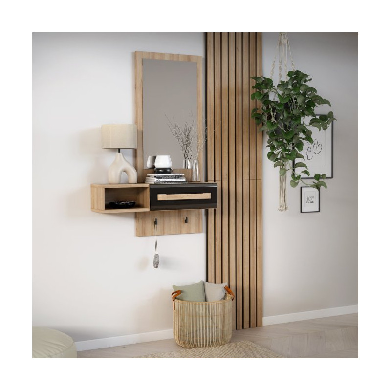 Zestaw do przedpokoju Attention ATND011 dąb riviera/czarny połysk