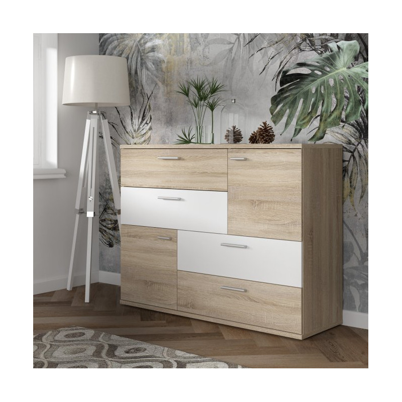 Komoda z szufladami Skive SKVK46 biały/dąb sonoma