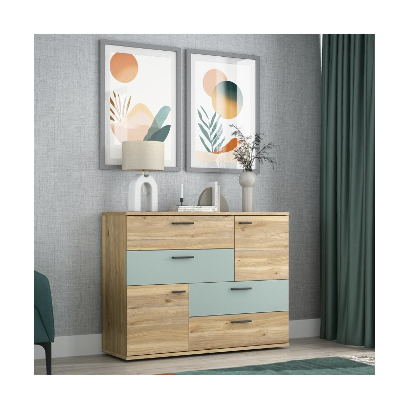 Komoda z szufladami Skive SKVK46 dąb artisan/szałwia