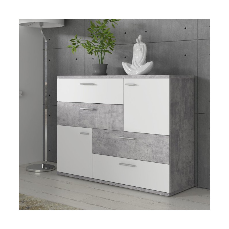 Komoda z szufladami Skive SKVK46 biały/beton jasny