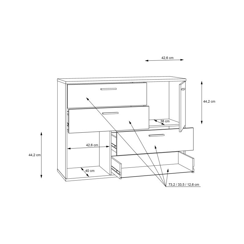 Komoda z szufladami Skive SKVK46 biały/dąb piaskowy