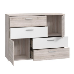 Komoda z szufladami Skive SKVK46 biały/dąb piaskowy