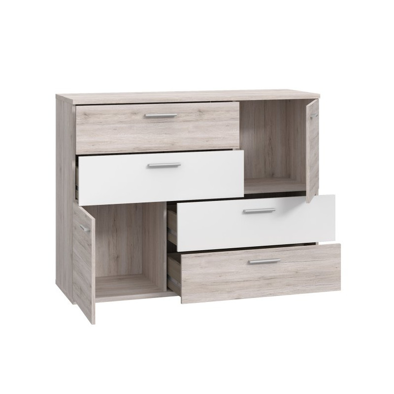 Komoda z szufladami Skive SKVK46 biały/dąb piaskowy