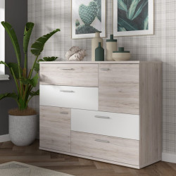 Komoda z szufladami Skive SKVK46 biały/dąb piaskowy