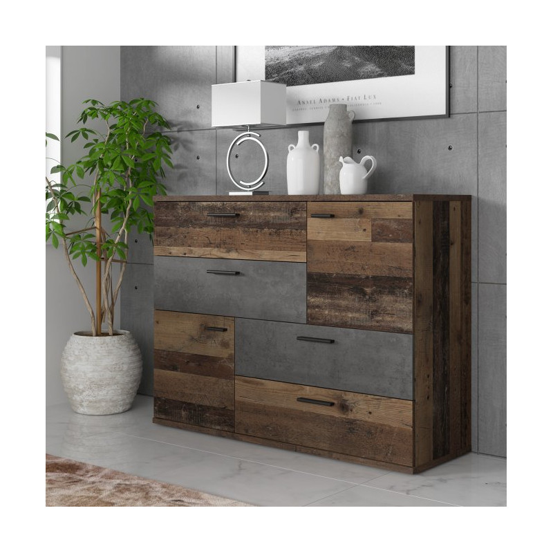 Komoda z szufladami Skive SKVK46 beton/old wood vintage