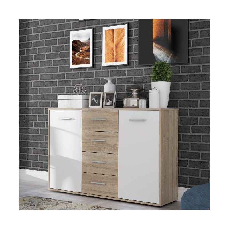 Komoda z szufladami 120 cm Antuza NTU231 biały/dąb sonoma