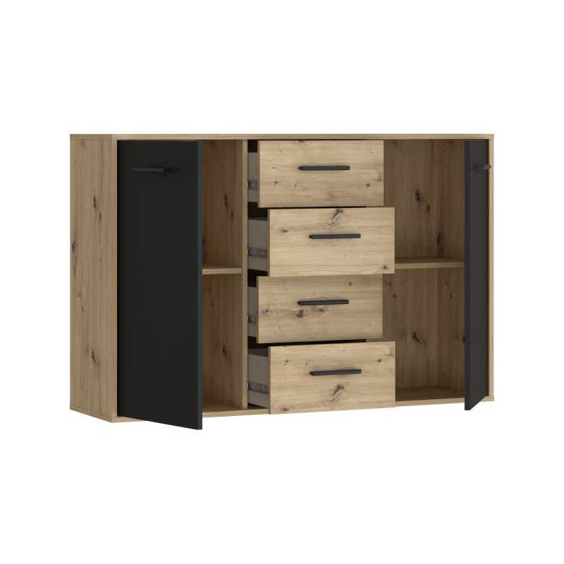 Komoda z szufladami 120 cm Antuza NTU231 czarny/dąb artisan
