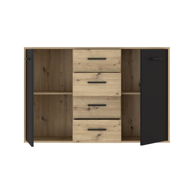 Komoda z szufladami 120 cm Antuza NTU231 czarny/dąb artisan