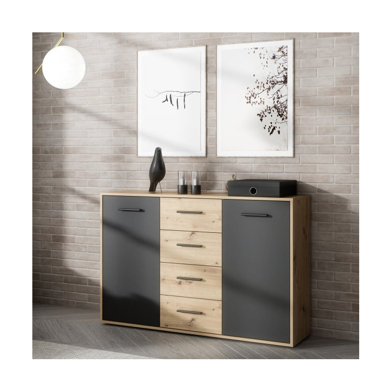 Komoda z szufladami 120 cm Antuza NTU231 czarny/dąb artisan