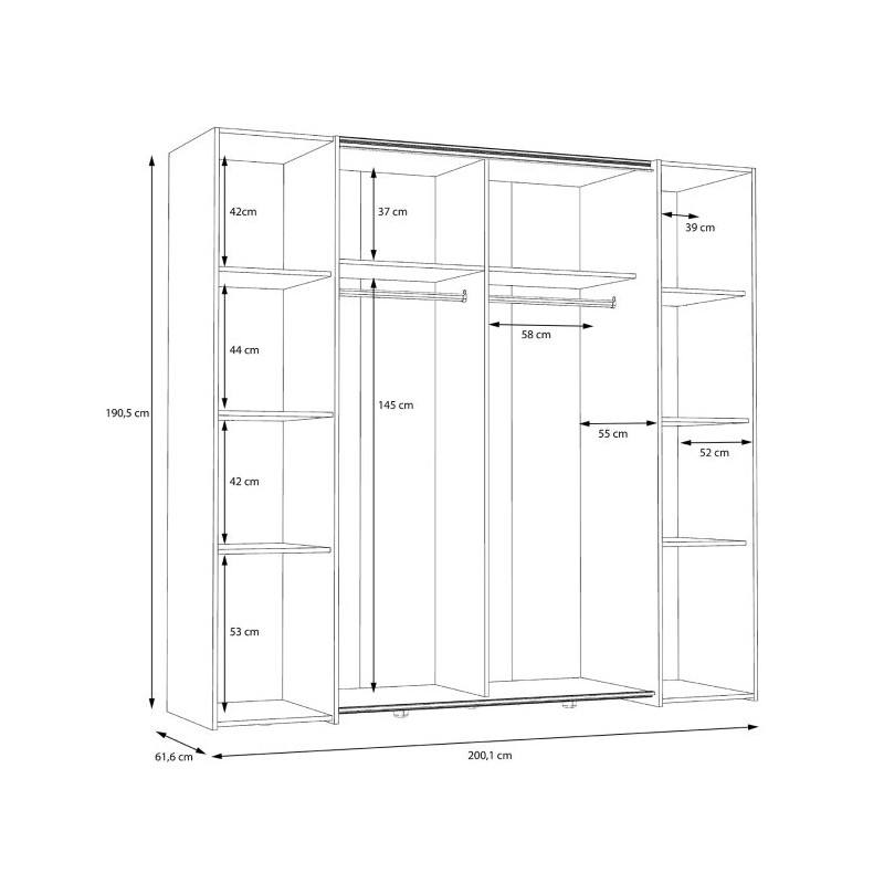 Szafa przesuwna 200 cm Narago KLTS62321 dąb artisan/beton