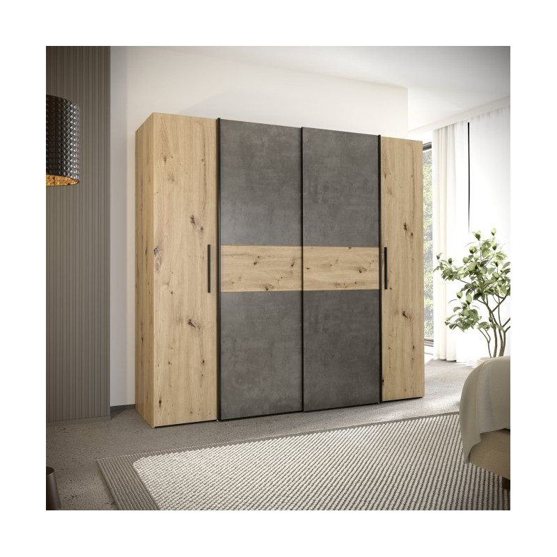 Szafa przesuwna 200 cm Narago KLTS62321 dąb artisan/beton