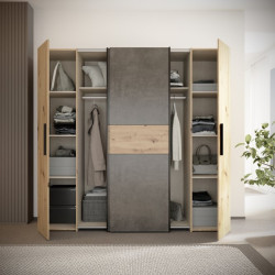 Szafa przesuwna 200 cm Narago KLTS62321 dąb artisan/beton