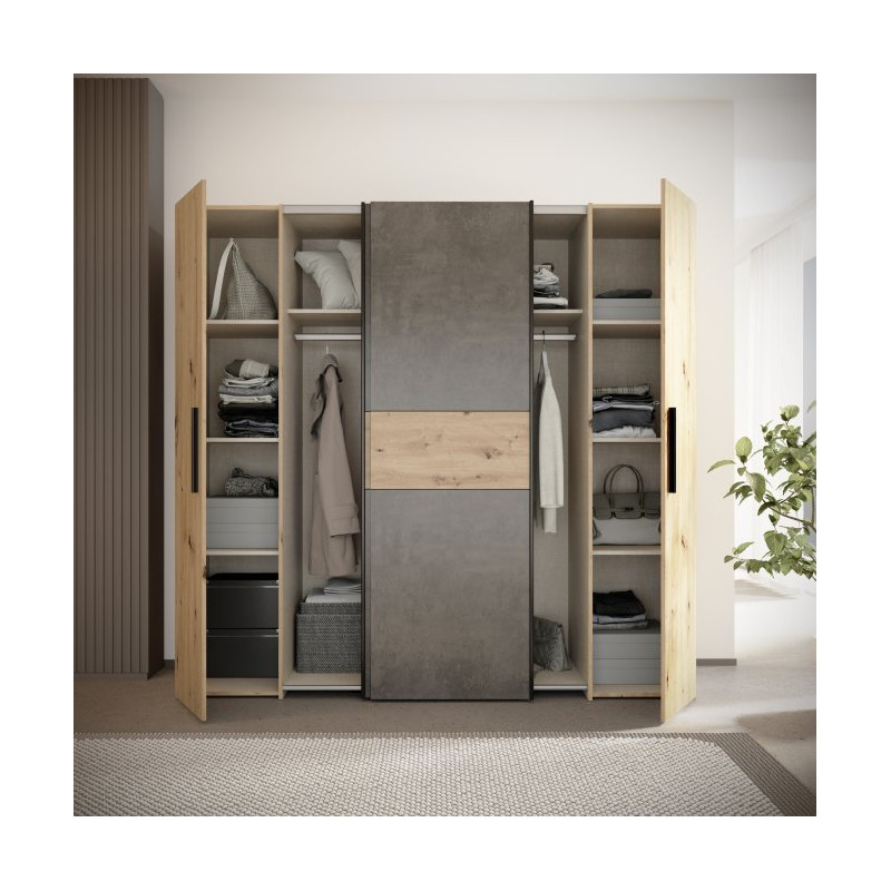 Szafa przesuwna 200 cm Narago KLTS62321 dąb artisan/beton