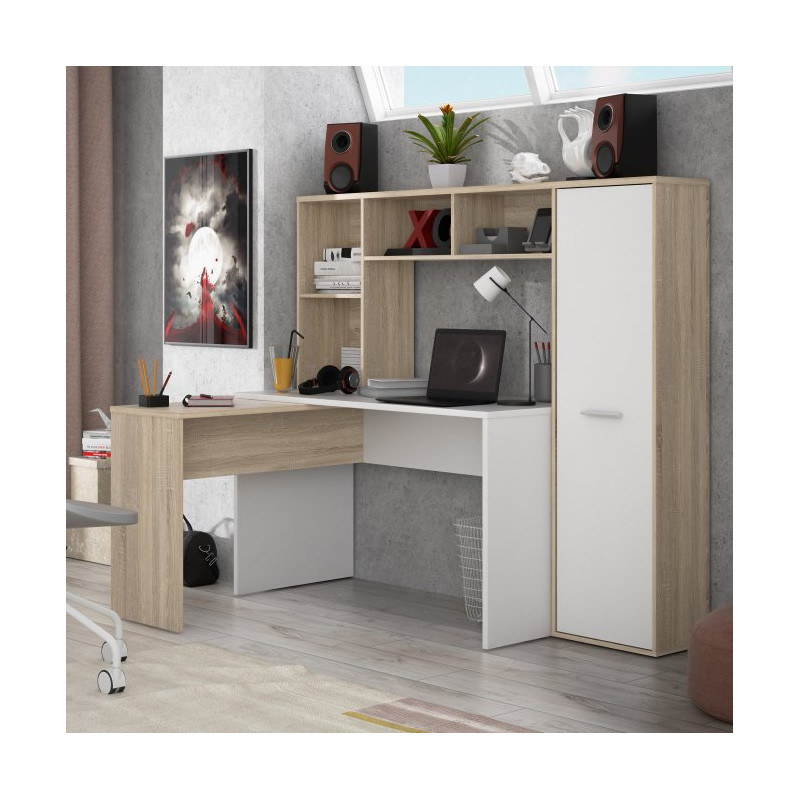 Biurko narożne z regałem NET106 ERBB541 biały/dąb sonoma