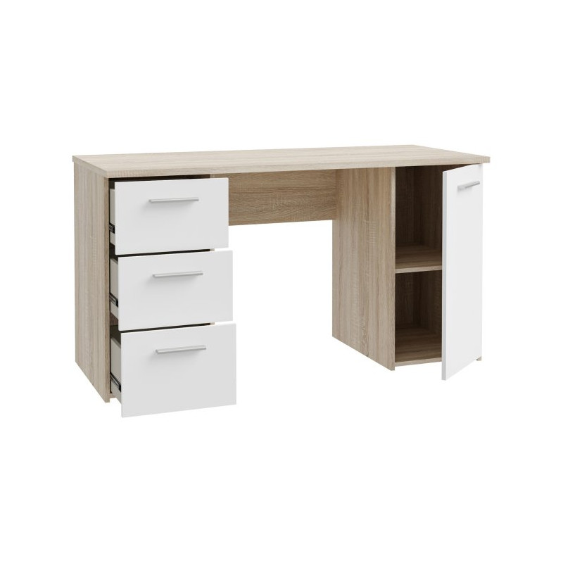 Biurko 140x60 cm z szufladami i szafką NET106 MT311 biały/dąb sonoma