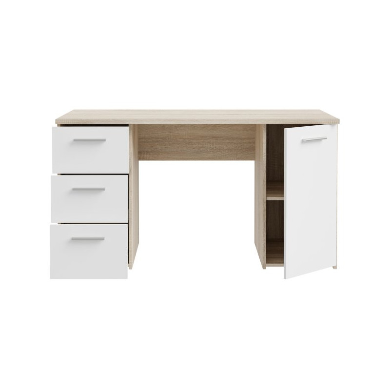 Biurko 140x60 cm z szufladami i szafką NET106 MT311 biały/dąb sonoma