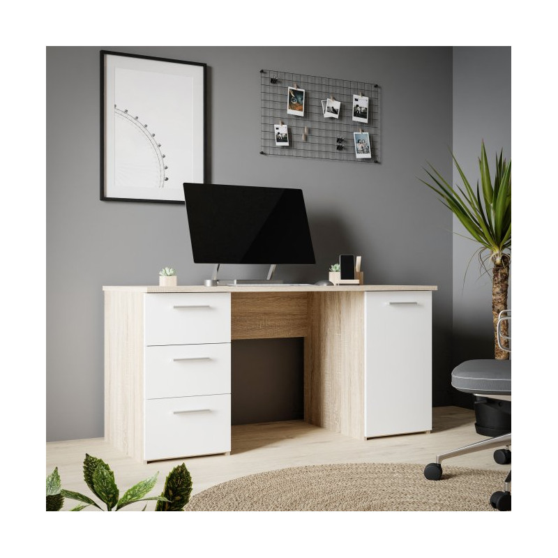Biurko 140x60 cm z szufladami i szafką NET106 MT311 biały/dąb sonoma