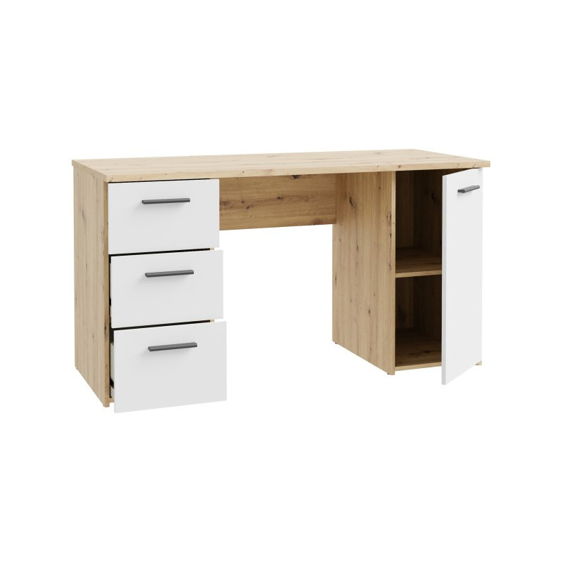 Biurko 140x60 cm z szufladami i szafką NET106 MT311 biały/dąb artisan